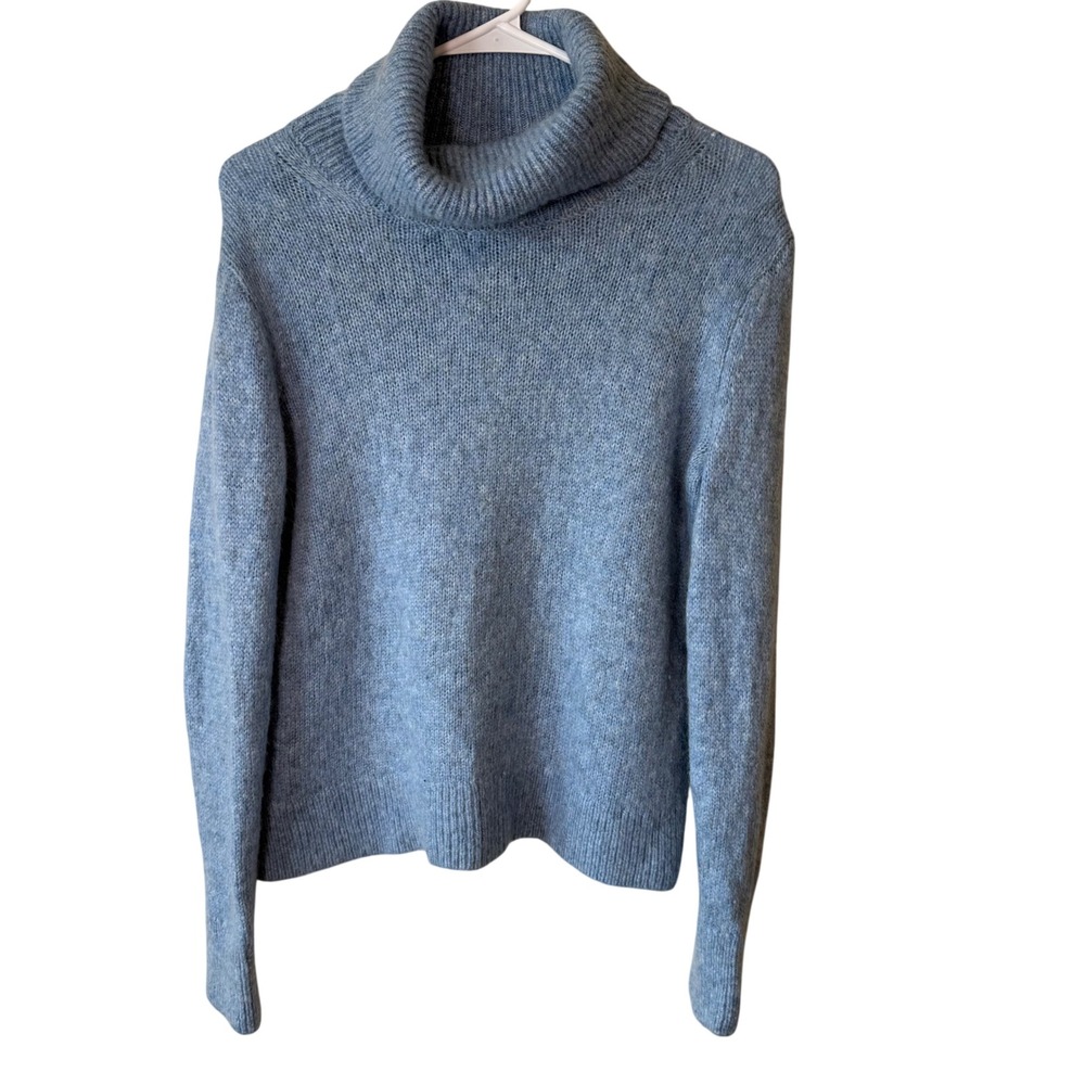 Banana Republic Womens Merino Wool Alpaca Sweater M Blue Turtleneck Coastal
